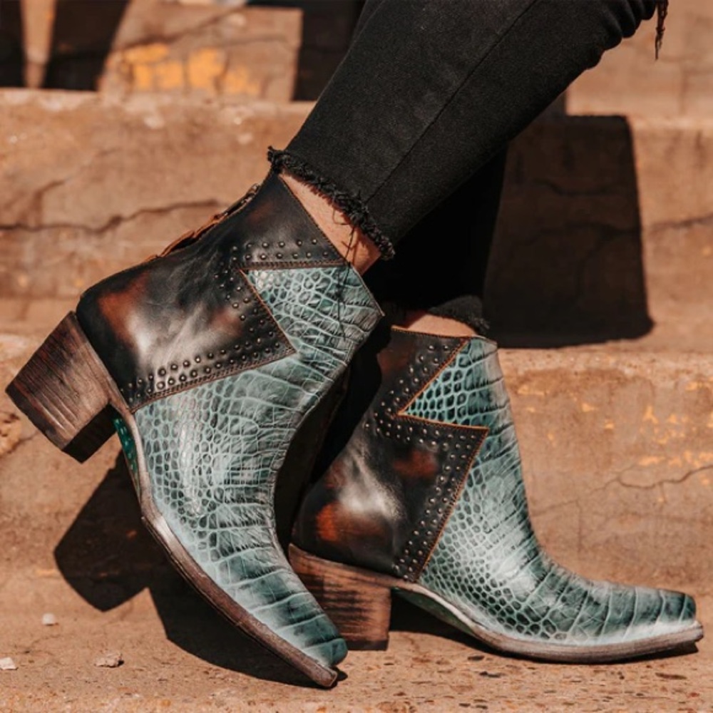 Freebird turquoise Croc-Embossed Ankle Boots
